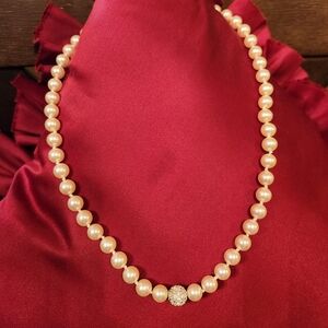 RMN Elegant Pearl Necklace with Silver  Rhinestone Accents Bead Wedding 20"